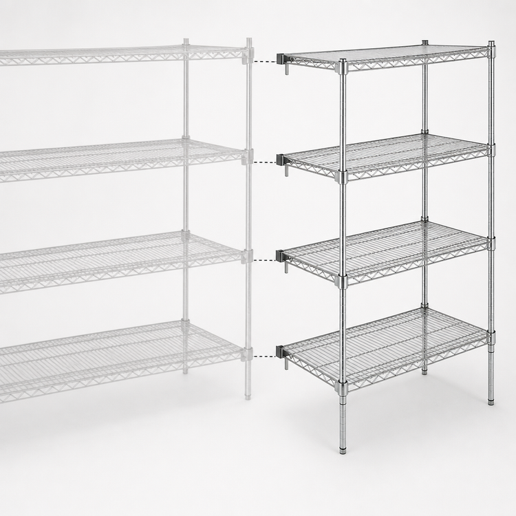 Product image #3 for Metro Super Erecta Super Adjustable 4-Shelf Add-On Wire Shelving Unit, 24"W x 21"D x 63"H, Chrome Plated