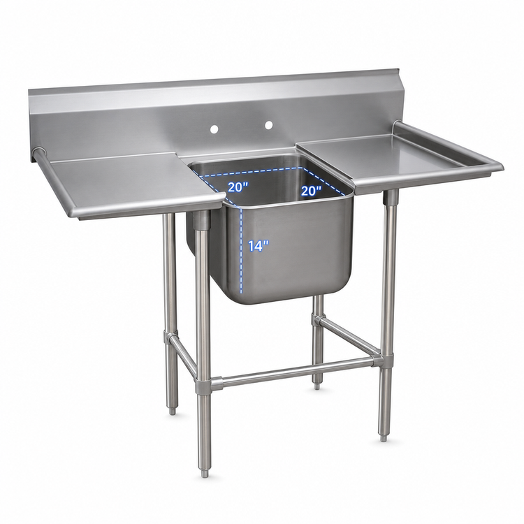 Product image #3 for Advance Tabco Regaline 92-Inch 1-Compartment 14-Gauge 304 Stainless Steel Sink with Left and Right Drainboards