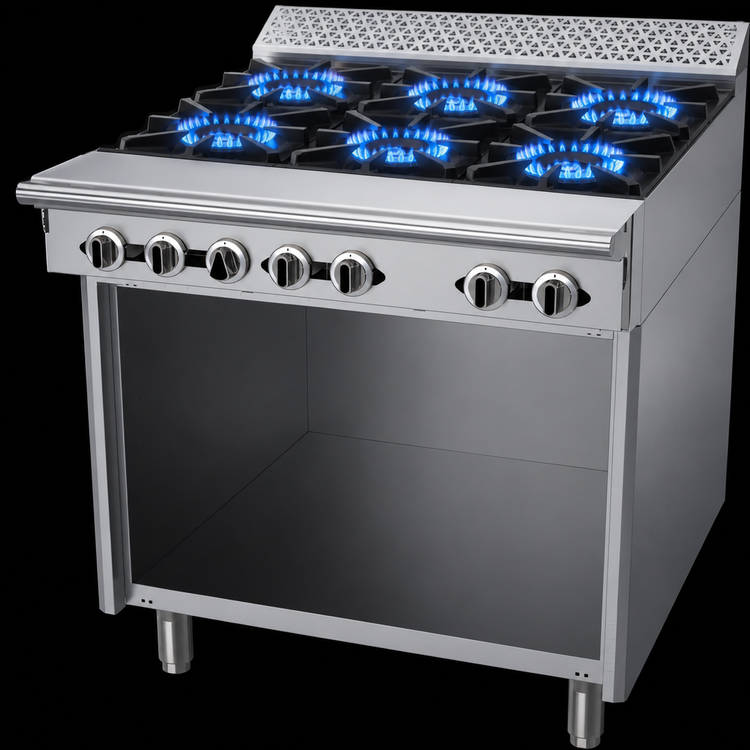 Product image #3 for Garland Cuisine Series Heavy Duty 36-Inch Natural Gas Step-Up Range with 6 Open Burners and Storage Base