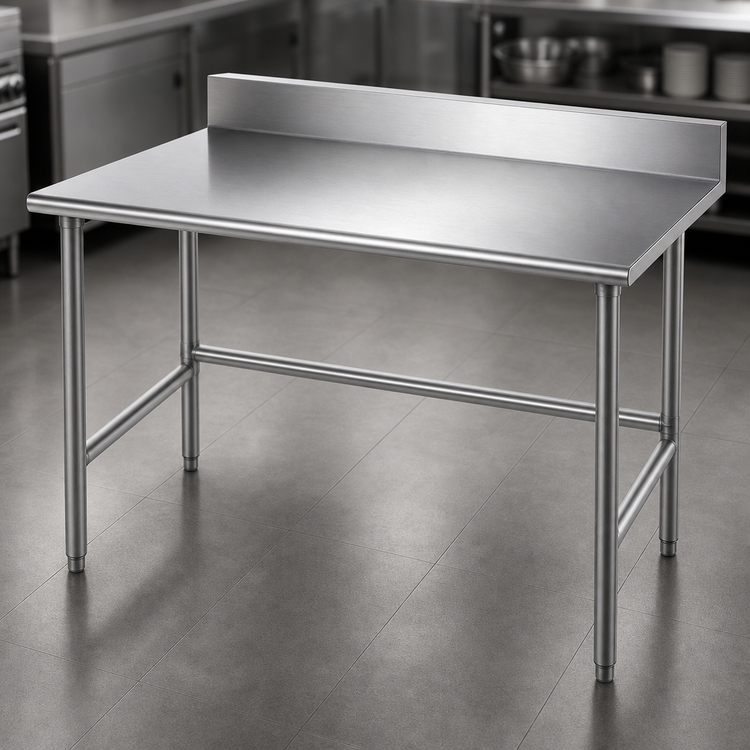 Product image #3 for Advance Tabco 72-Inch x 30-Inch 16-Gauge 430 Stainless Steel Work Table with 5-Inch Backsplash and Galvanized Open Base