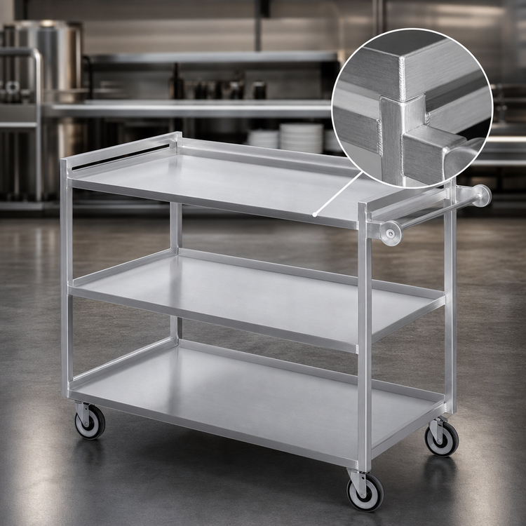 Product image #3 for Channel Lifetime Tough Heavy-Duty Aluminum 3-Shelf Utility/Bussing Cart, 53 x 29 x 36 Inches, 500 lb. Capacity