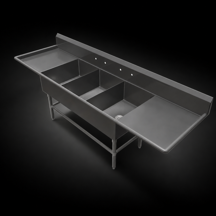 Product image #3 for John Boos Pro-Bowl 3-Compartment Sink with Left and Right Drainboards, 30 x 24 x 12 Inch Bowls