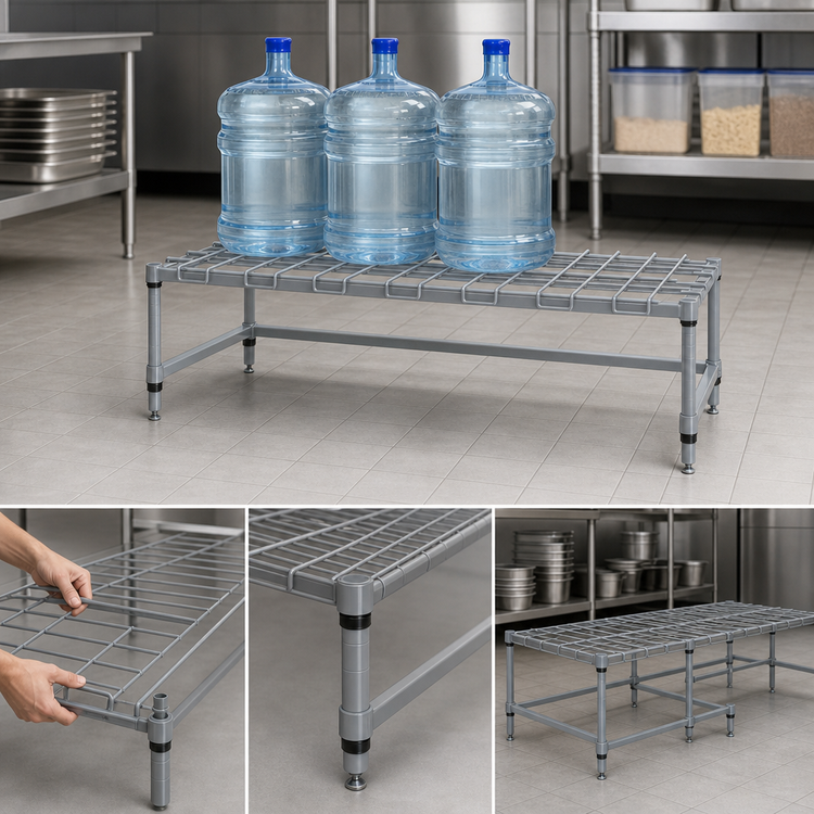 Product image #3 for Quantum Modular Wire Dunnage Rack, 24 x 24 x 14 Inches, 1500 lb Capacity, Gray Epoxy Antimicrobial Finish