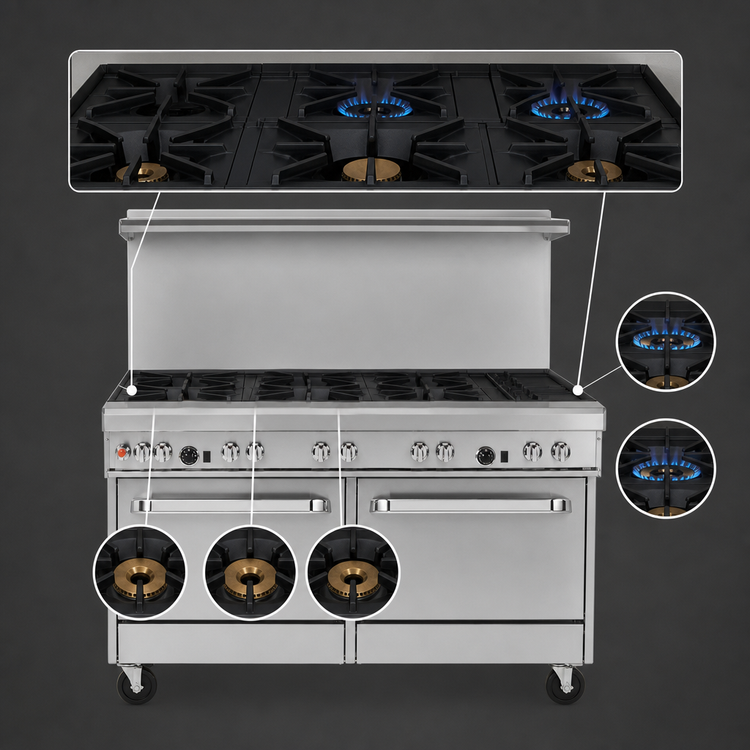 Product image #3 for Southbend Ultimate 60-Inch Gas Restaurant Range with 3 Front Burners, 2 Rear Pyromax Burners, 24-Inch Griddle, Convection Oven and Cabinet Base