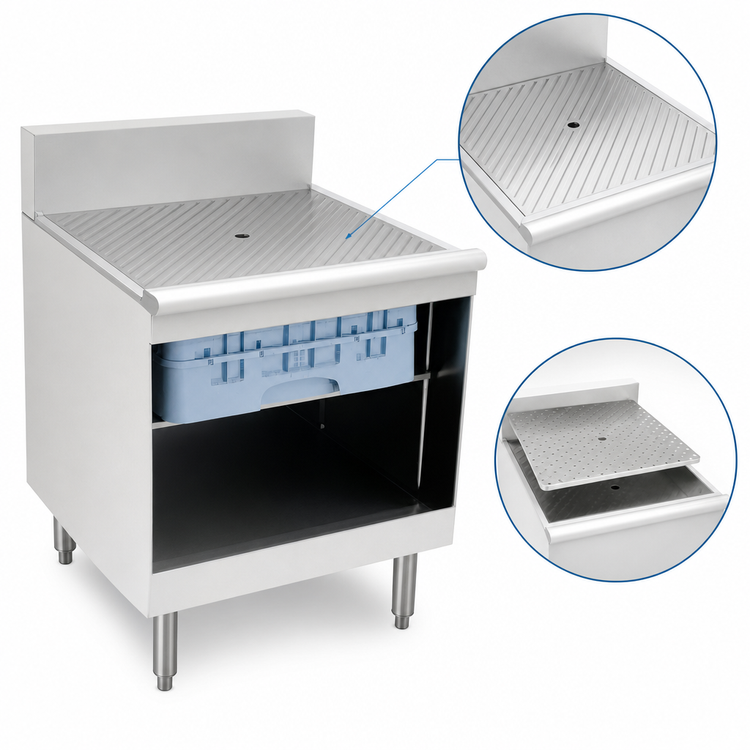 Product image #3 for Eagle Group 1800 Series Underbar Glass Rack Storage Unit with Recessed Workboard Top, 24 Inch W x 20 Inch D, 304 Stainless Steel