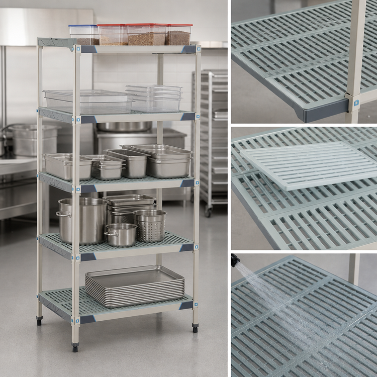Product image #3 for MetroMax i 5-Shelf Stationary Open Grid Polymer Starter Shelving Unit, 36 x 24 x 74 Inches, Blue