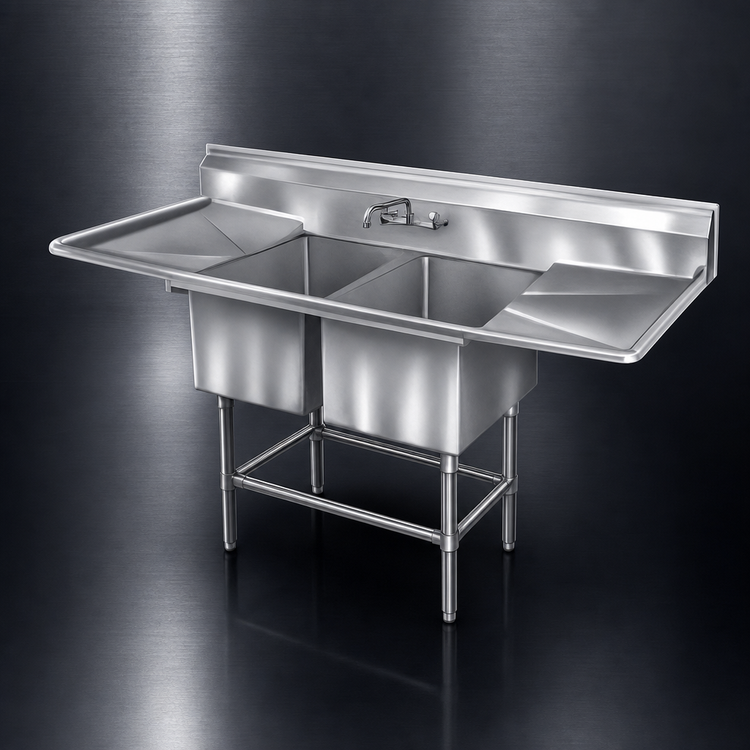 Product image #3 for Eagle Spec-Master FN Series Coved-Corner Two-Compartment Sink with Right 36-Inch Drainboard, 81-1/2"W x 35"D, 14-Gauge Stainless Steel