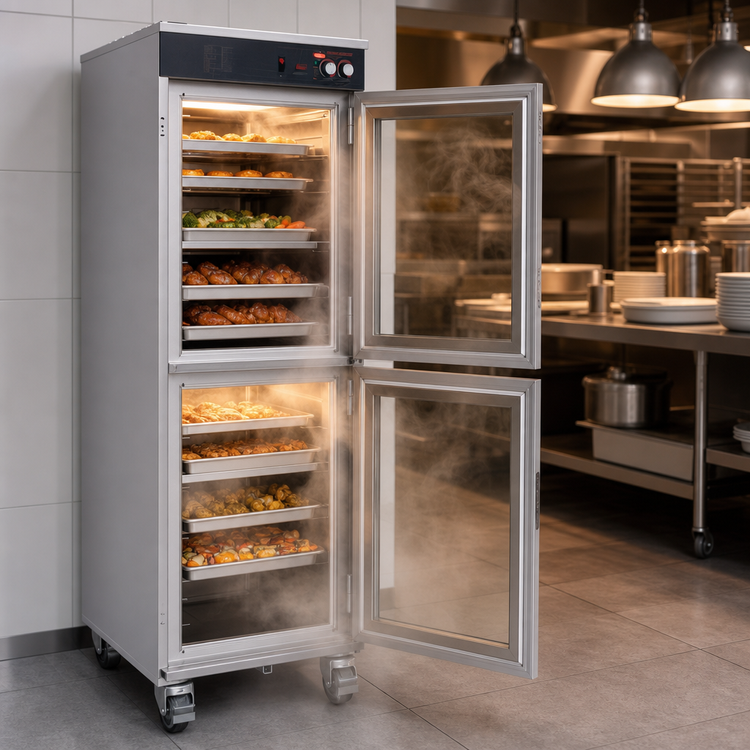 Product image #3 for Hatco Flav-R-Savor Tall Stainless Steel Humidified Holding Cabinet, Single Opening with 2 Dutch Doors, 17-Sheet Pan Capacity, 120V
