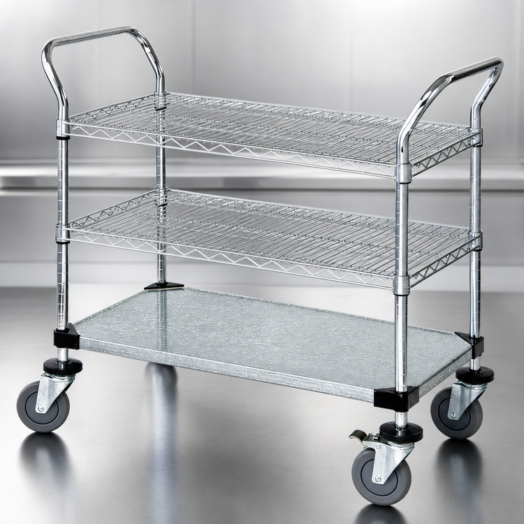 Product image #3 for Quantum 60-Inch Chrome-Plated 3-Shelf Utility Bus Cart