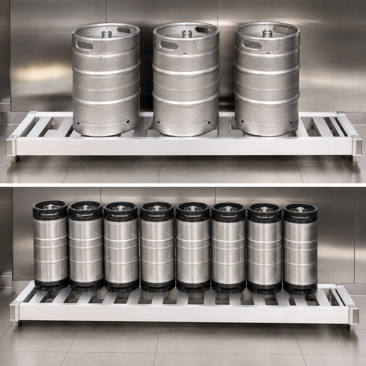 Product image #3 for New Age 60-Inch Aluminum T-Bar Keg Shelf Rack, 3 Half-Barrel or 9 Sixth-Barrel Keg Capacity