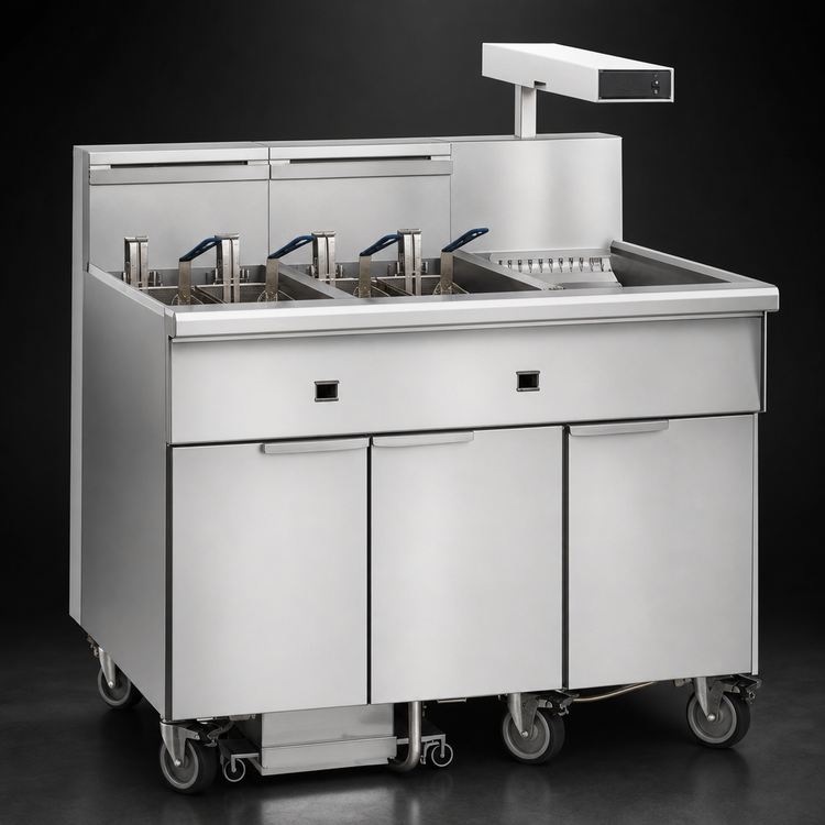 Product image #3 for Imperial 4-Tank Electric Floor Fryer with Built-In Filter System and Dump Station, 75-lb. per Tank