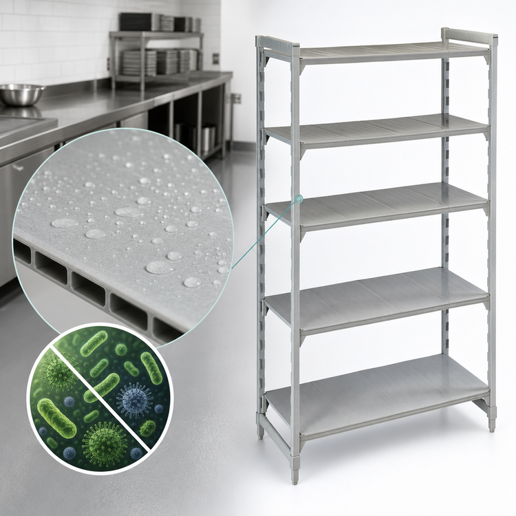 Product image #4 for Cambro Camshelving Premium 5-Tier Vented Polymer Shelving Stationary Starter Unit, 18 x 36 x 72 Inches, Speckled Gray