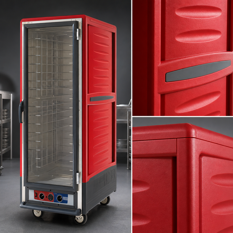 Product image #3 for Metro C5 3 Series Mobile Full-Height Heated Holding Cabinet with Red Insulation Armour, Clear Door, and Fixed Wire Slides