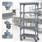 Thumbnail image #3 for Quantum Millenia QPM244862VS-5 Mobile All-Polymer Shelving Starter Unit, 5 Open Grid Shelves, 48 x 24 x 62 Inches, Gray