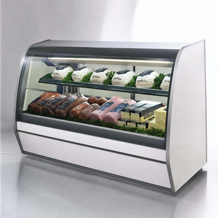 Product image #3 for Howard-McCray 74-Inch Curved Glass Remote Refrigerated Deli Meat & Cheese Service Case with LED Lighting