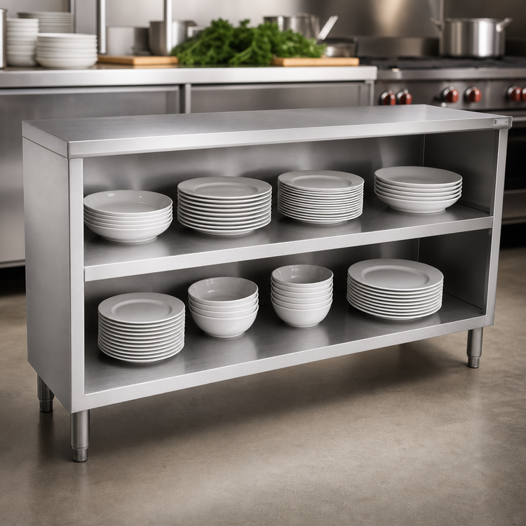 Product image #4 for John Boos 48-Inch Open Front Stainless Steel Dish Cabinet with Mid-Shelf