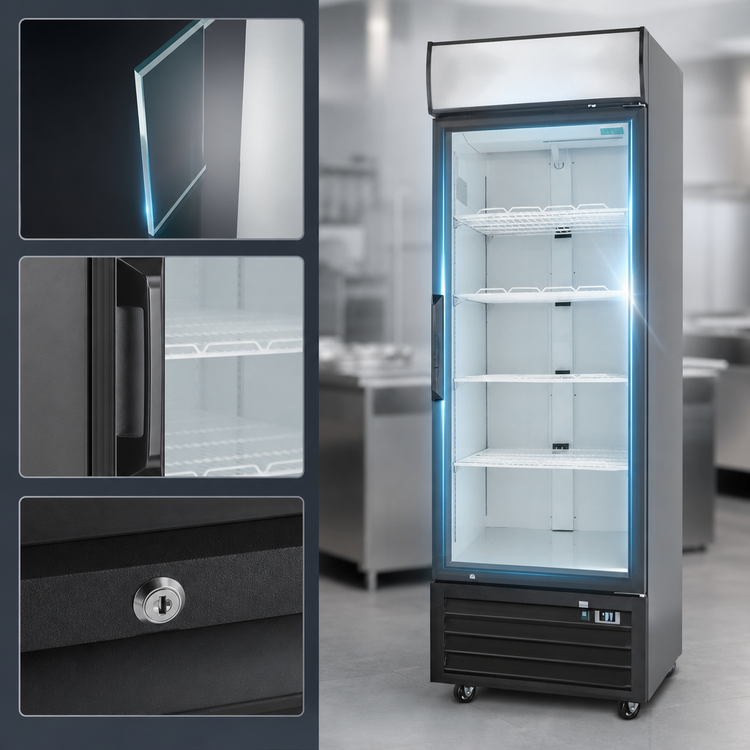 Product image #3 for Hurakan by Equip.me 1-Section Reach-In Glass Door Freezer Display, 15.2 Cu. Ft., Black