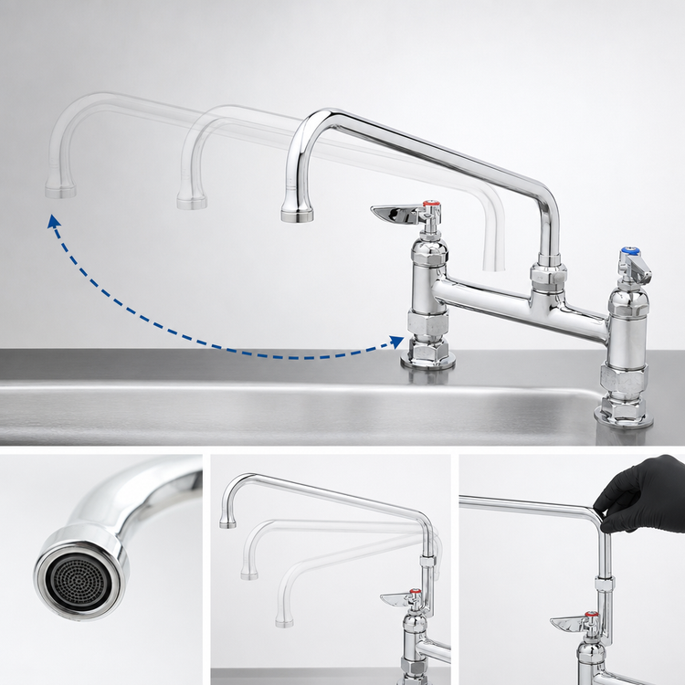 Product image #3 for T&S Brass B-2280-CR Swivel Sink & Double Pantry Faucet, 8-Inch Deck Mount, 12-Inch Swing Nozzle