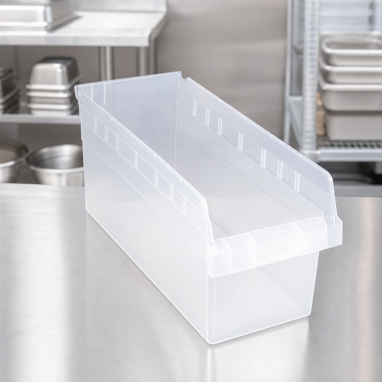 Product image #3 for Quantum Economy Nesting Clear Shelf Bin with Rear Hanglock and Label Holder, 8-3/8 x 17-7/8 x 8 Inches