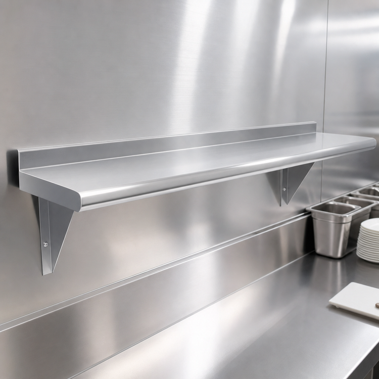 Product image #3 for Advance Tabco 120-Inch W x 12-Inch D Wall-Mounted 304 Stainless Steel Shelf, 16 Gauge, Satin Finish