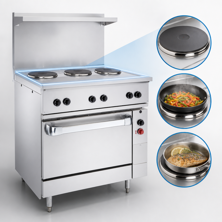 Product image #4 for Vulcan 36-Inch Electric Restaurant Range with 4 French Plates, 12-Inch Hot Top, and Standard Oversized Oven
