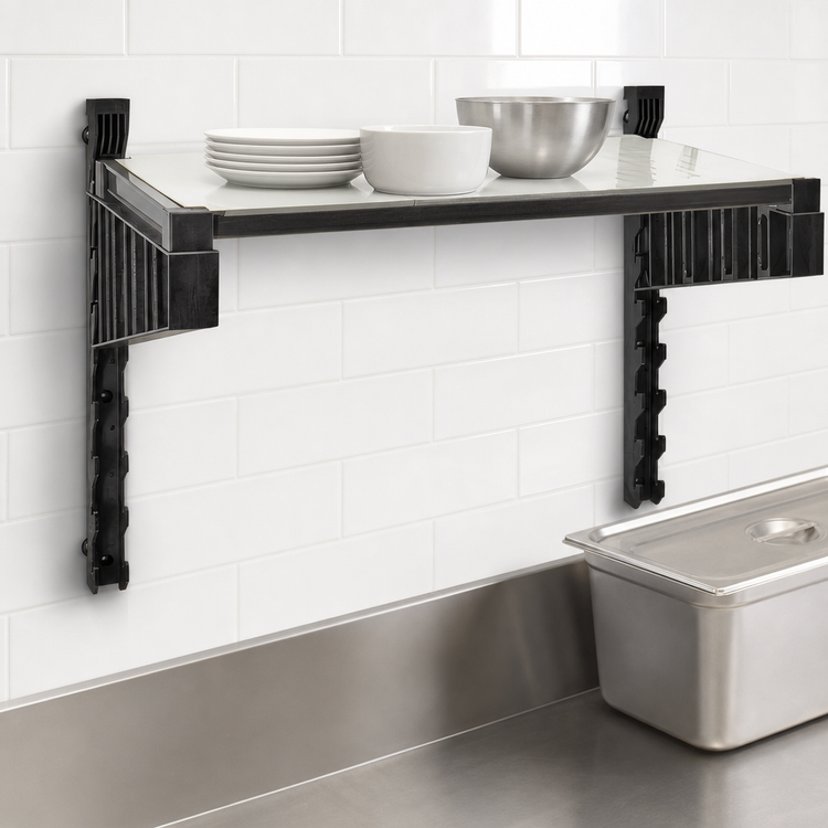 Product image #3 for Cambro Camshelving Elevation Wall-Mounted Solid Shelf Kit, 18 x 42 Inches, with 15-Inch Uprights, Brushed Graphite