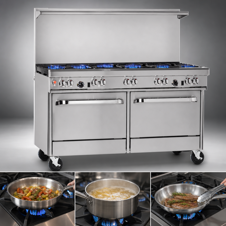 Product image #3 for Ultimate 60-Inch Gas Restaurant Range with 10 Open Burners, Standard Oven and Cabinet Base