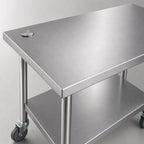 Thumbnail image #3 for Dinex DXP1212329TSS Stainless Steel Bench Mixer Stand, Open Base with Undershelf and 4-Inch Casters