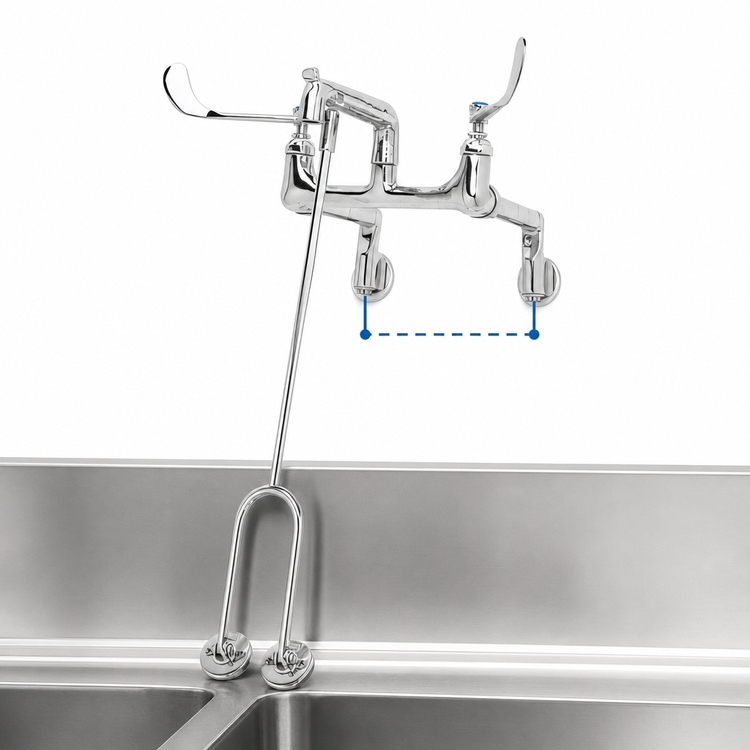 Product image #3 for T&S Brass Adjustable Wall Mount Service Sink Faucet with Plain End Outlet, 8-Inch Centers, 6-Inch Wrist Handles