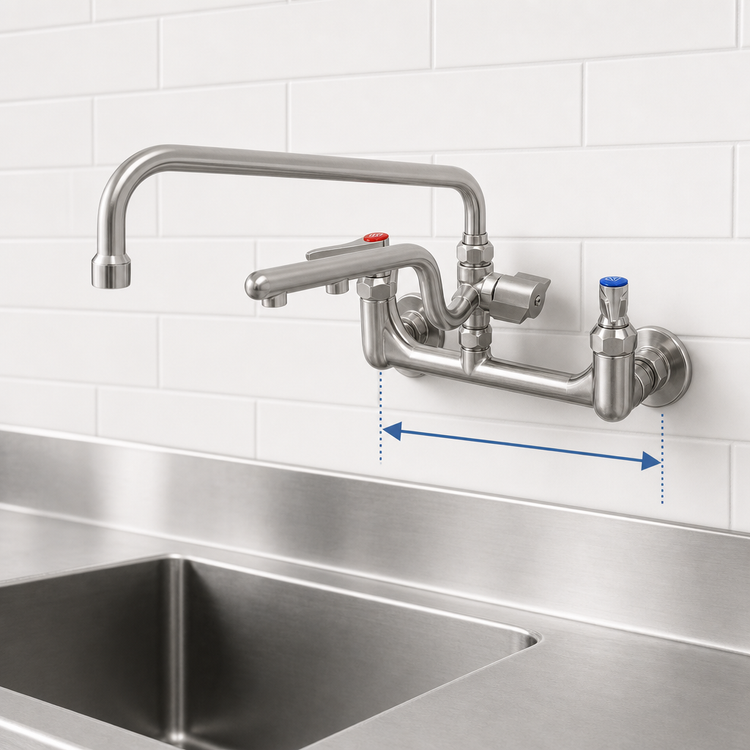 Product image #4 for T&S Brass UltraRinse 8-Inch Centers Wall Mount Pre-Rinse Mixing Faucet with 12-Inch Swing Nozzle and 1.5 GPM Spray Arm