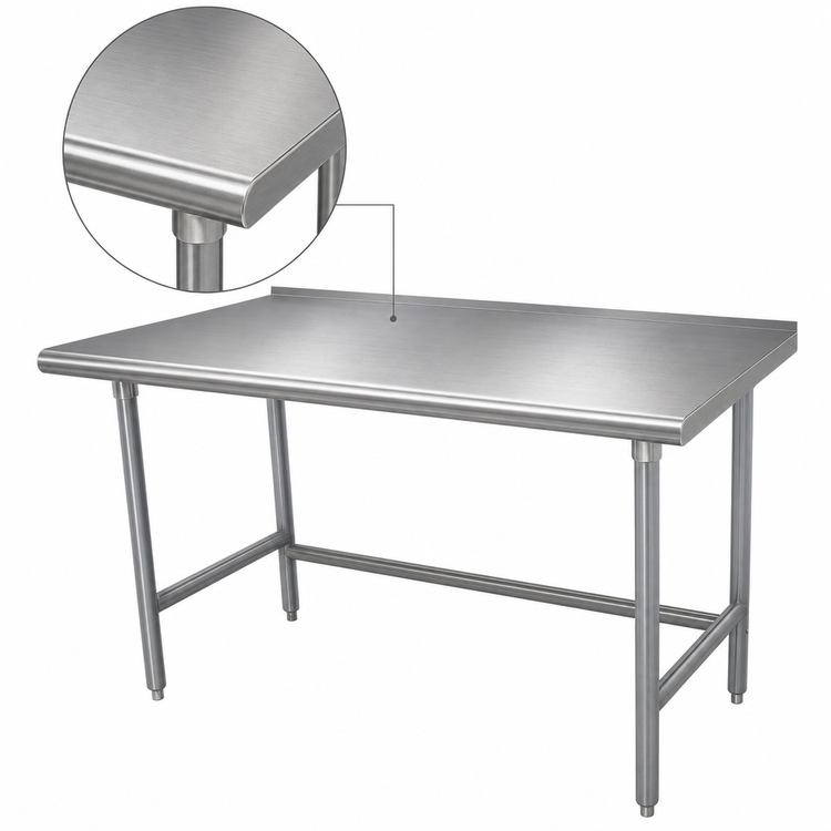 Product image #3 for Advance Tabco Premium Series Stainless Steel Open Base Work Table, 84 x 36 Inches, 1-1/2 Inch Rear Splash