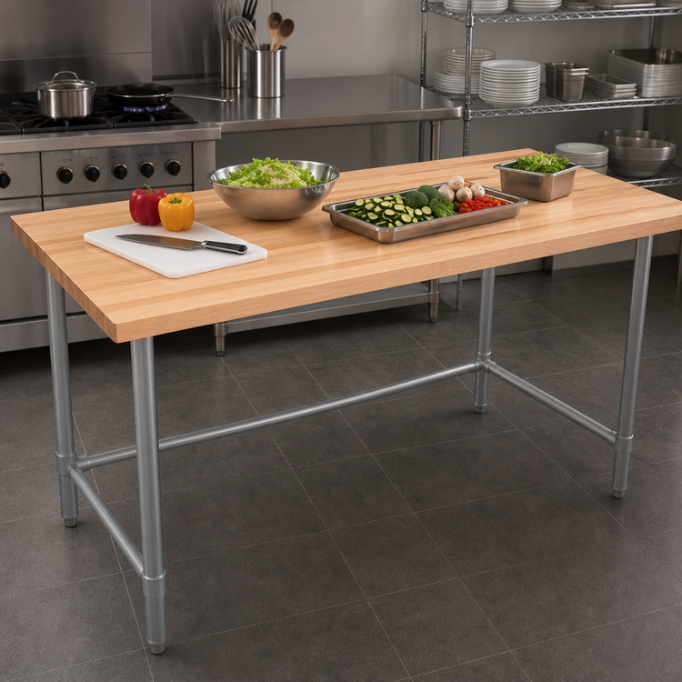 Product image #3 for John Boos HNB10A 84-Inch x 30-Inch Wood Top Work Table with 1-3/4-Inch Edge Grain Maple Top and Galvanized Base