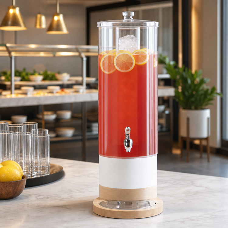 Product image #3 for Cal-Mil Blonde Round 3 Gallon Polycarbonate Beverage Dispenser with Ice Chamber and Drip Tray