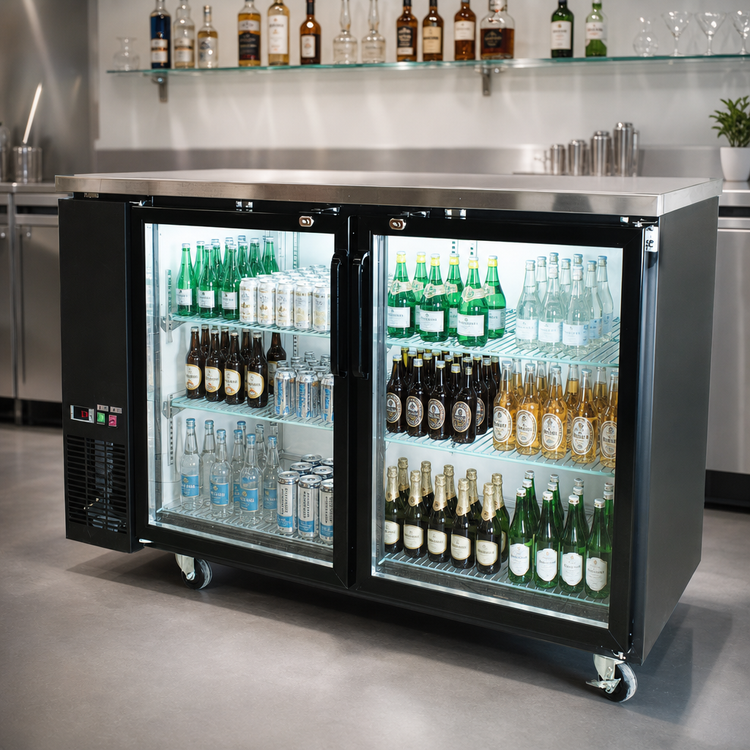 Product image #3 for BK Resources 60-Inch Two-Door Glass Back Bar Refrigerator with LED Lighting