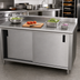Thumbnail image #3 for Advance Tabco Enclosed Commercial Work Table with Cabinet Base, Mid-Shelf and Sliding Doors, 84