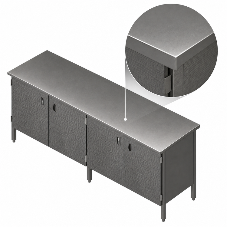 Product image #3 for 16 Gauge Stainless Steel Enclosed Base Work Table with Hinged Doors, 120 x 30 Inches