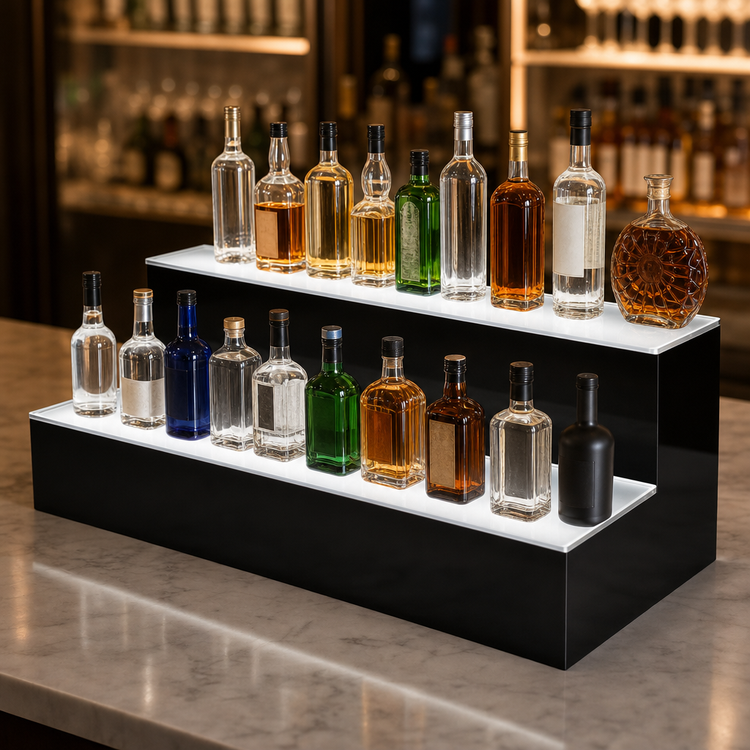 Product image #4 for Krowne Royal Series 36-Inch 2-Tier Lighted Countertop Liquor Display, Right-Side Cord, 18-Bottle Capacity