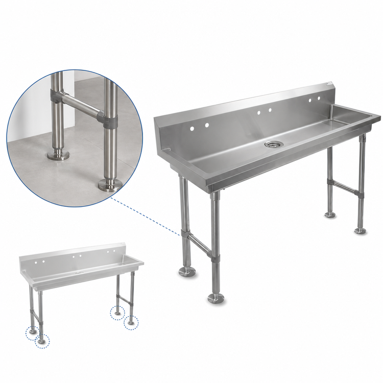 Product image #3 for John Boos PBMSHS-F2-8020 Freestanding Multi-Station Hand Wash Sink, 80 Inch Wide, 4 Sets of 4-Inch On-Center Faucet Holes