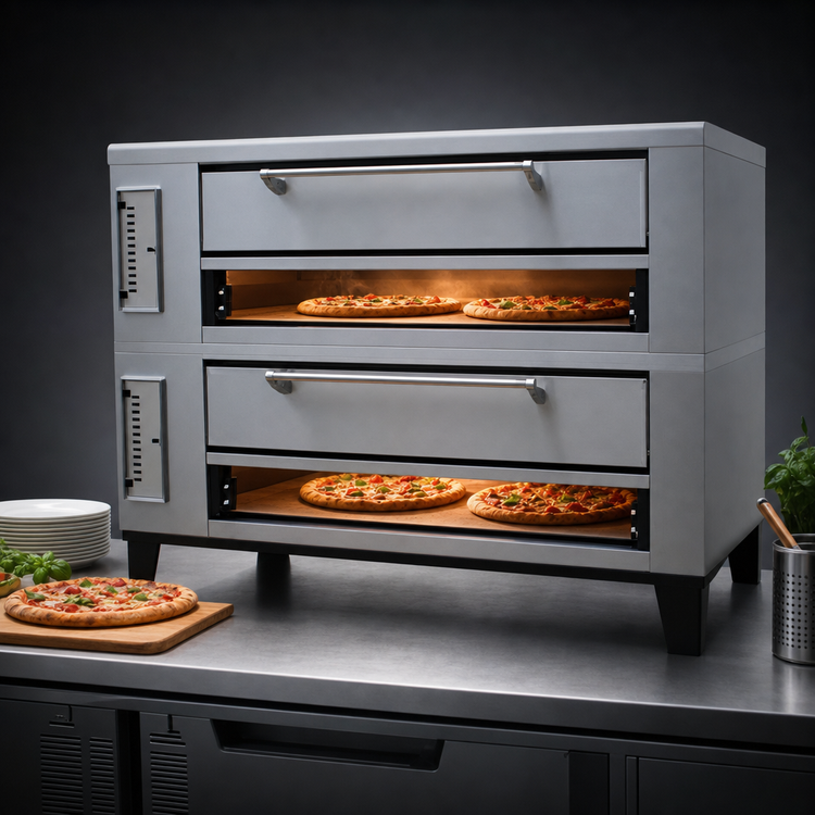 Product image #3 for Marsal SD-660 Stacked Gas Double Deck Pizza Oven with Brick Decks