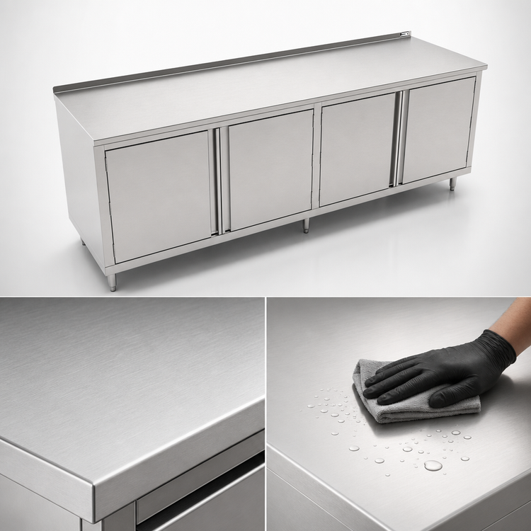 Product image #3 for John Boos Cabinet Base Enclosed Work Table with Hinged Doors, 120 x 36 Inches, 14-Gauge Type 300 Stainless Steel Top