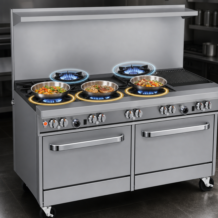 Product image #3 for Southbend Ultimate 60-Inch Gas Restaurant Range with 5 Burners, 24-Inch Charbroiler, Standard Oven, and Cabinet Base