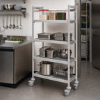 Thumbnail image #3 for Fermod Fermostock 4R47A71M 4-Tier Mobile Perforated Polymer Shelving Unit, 47"W x 14"D x 71"H, Gray
