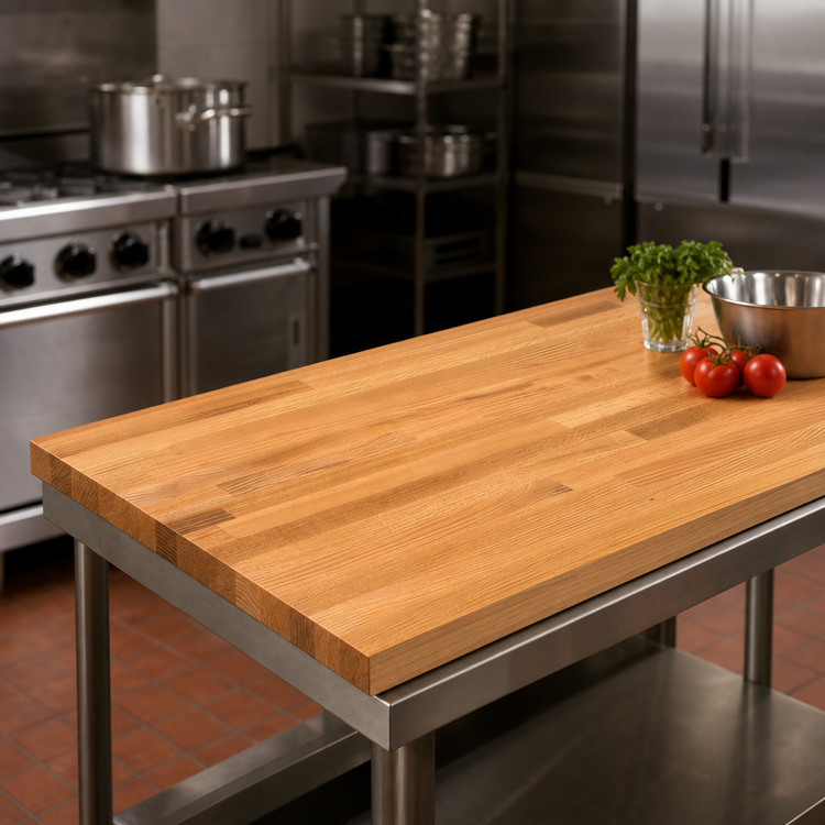 Product image #3 for John Boos Appalachian 96" x 27" x 1-1/2" Blended Edge Grain Red Oak Island Countertop, Oil Finish