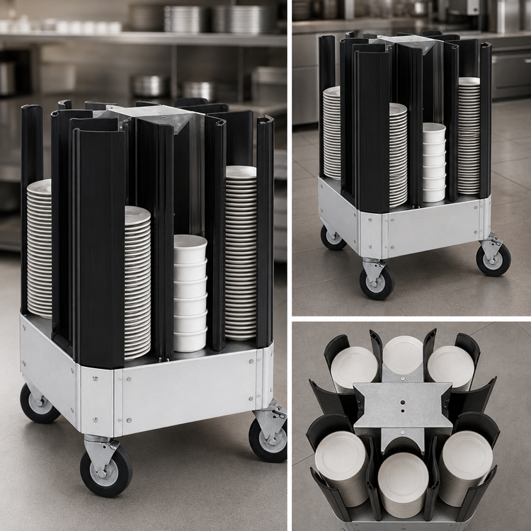 Product image #3 for Cres Cor 4-Column Poker Chip Style Non-Adjustable Aluminum Dish Dolly, Plate Size 6-7/8 in. to 8-1/4 in.