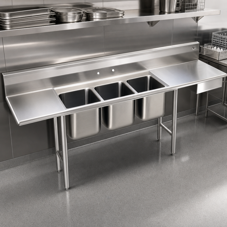 Product image #3 for Spec-Master SDTPL-124-14/3 Soiled Dishtable with 3-Compartment Pot Sink, 124"W, Left-to-Right Operation