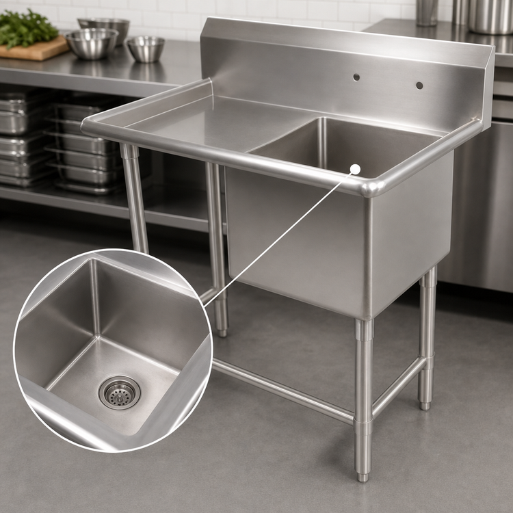 Product image #3 for John Boos Pro-Bowl 1-Compartment Stainless Steel Sink with Left Drainboard, 16 in. x 20 in. x 12 in. Compartment