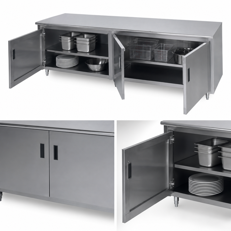 Product image #3 for Advance Tabco Special Value Series Enclosed Work Table with Cabinet Base, Hinged Doors, 96 x 24 Inches, 304 Stainless Steel Top