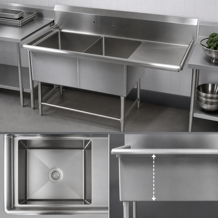 Product image #3 for John Boos Pro-Bowl 2-Compartment Stainless Steel Sink with Right Drainboard, 76-3/16 Inch Overall
