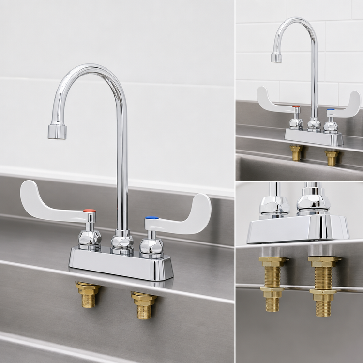 Product image #3 for T&S Brass Workboard Mixing Faucet, Deck Mount, 4-Inch Centers, 5-3/4-Inch Swivel Gooseneck, 0.5 GPM VR Non-Aerated Spray Device