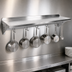 Thumbnail image #3 for John Boos Stallion 96-Inch Wall-Mounted 16-Gauge Stainless Steel Pot Rack Shelf with 8 Hooks